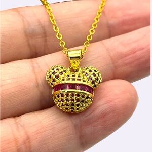 14KGP  red Crystal Heart Pendant Necklace Charm